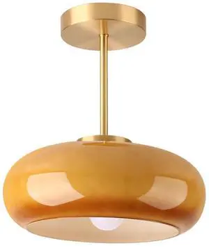Brass Modern Hallway Ceiling Light - Orange Glass Ceiling Lamp with Dome Shade, Gold Mid Century Semi Flush Mount, Bedroom Entrance Light Fixture Brass Modern Hallway Ceiling Light - Orange Glass Ceiling Lamp with Dome Shade, Gold Mid Century Semi Flush Mount, Bedroom Entrance Light Fixture