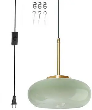 Milk Glass Pendant lamp 1-Light Plug in Hanging Light with 14.7 ft Cord On/Off Switch Milk Green Glass Globe Shade Plug Mid Century Vintage Pendant Lighting for Kitchen Sink Bedroom Milk Glass Pendant lamp 1-Light Plug in Hanging Light with 14.7 ft Cord On/Off Switch Milk Green Glass Globe Shade Plug Mid Century Vintage Pendant Lighting for Kitchen Sink Bedroom