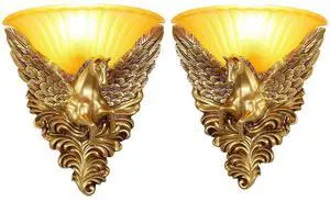 Unique Wall Lamp Living Room Light Fixture Gold Pegasus Design 2Pack | Modern Vintage Rustic Wall Sconce Horse Head Style 12.99in Frosted Glass Shade Art Deco Dining Room Hallway,Left and right Unique Wall Lamp Living Room Light Fixture Gold Pegasus Design 2Pack | Modern Vintage Rustic Wall Sconce Horse Head Style 12.99in Frosted Glass Shade Art Deco Dining Room Hallway,Left and right