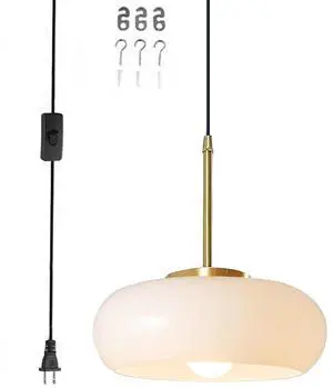 Glass Hanging Lamp Milk White Pendant Light Gold Plug in Glass Globe Pendant Light Swag Lights 14.7 ft Cord On/Off Switch Mid Century Modern Vintage Hanging Light for Kitchen Bedroom Glass Hanging Lamp Milk White Pendant Light Gold Plug in Glass Globe Pendant Light Swag Lights 14.7 ft Cord On/Off Switch Mid Century Modern Vintage Hanging Light for Kitchen Bedroom