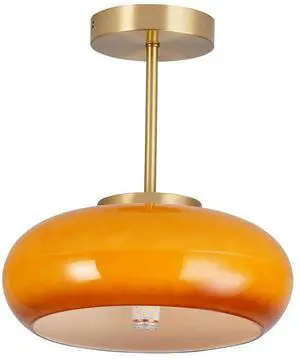 Glass Semi Flush Mount Ceiling Light,Modern Close to Ceiling Light Fixtures, Orange Dome Glass Shade 11", Indoor Gold Ceiling Lamp for Hallway, Bedroom, Dining Room, Kitchen Island Glass Semi Flush Mount Ceiling Light,Modern Close to Ceiling Light Fixtures, Orange Dome Glass Shade 11", Indoor Gold Ceiling Lamp for Hallway, Bedroom, Dining Room, Kitchen Island