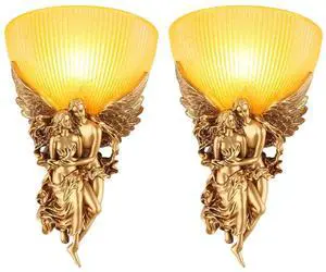 2-Pack Vintage Wall Sconce Lights Gold Unique Antique Sconces with Frosted Glass Lamp Shade Resin Angel Art Deco Style European Modern Wall Lighting for Living Room Hallway Bedroom 2-Pack Vintage Wall Sconce Lights Gold Unique Antique Sconces with Frosted Glass Lamp Shade Resin Angel Art Deco Style European Modern Wall Lighting for Living Room Hallway Bedroom