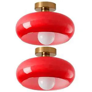 Mid Century Vintage Ceiling Light Fixture Red Glass Ceiling Lighting 11" Round Dome Shade Brushed Brass Modern Ceiling Lamp Gold Flush Mount Light Fixtures for Bedroom Hallway Foyer Mid Century Vintage Ceiling Light Fixture Red Glass Ceiling Lighting 11" Round Dome Shade Brushed Brass Modern Ceiling Lamp Gold Flush Mount Light Fixtures for Bedroom Hallway Foyer