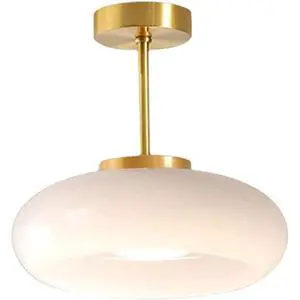 Gold Ceiling Light, White Glass Ceiling Lights Fixtures, Mid-Century Brass Semi Flush Mount Lamp with Milk Glass Shade, Modern Close-to-Ceiling Light for Hallway or Dining Bedroom Gold Ceiling Light, White Glass Ceiling Lights Fixtures, Mid-Century Brass Semi Flush Mount Lamp with Milk Glass Shade, Modern Close-to-Ceiling Light for Hallway or Dining Bedroom