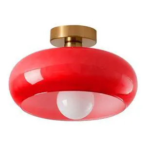 Vintage Ceiling Light Fixture Red Glass Flush Mount Ceiling Lights 11" Round Dome Glass Shade Mid Century Modern Ceiling Lights Gold Brass Flush Mount Lamp for Hallway Bedroom Kitchen Vintage Ceiling Light Fixture Red Glass Flush Mount Ceiling Lights 11" Round Dome Glass Shade Mid Century Modern Ceiling Lights Gold Brass Flush Mount Lamp for Hallway Bedroom Kitchen