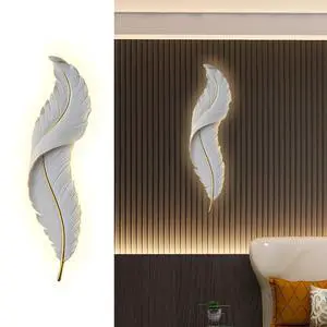 Feather Wall Light Modern LED Wall Sconce Lighting with White Elegant Feather Design 3000k-6000k Vintage LED Wall Lamp Deco for Bedroom Living Room Hallway,Three -Color Light Feather Wall Light Modern LED Wall Sconce Lighting with White Elegant Feather Design 3000k-6000k Vintage LED Wall Lamp Deco for Bedroom Living Room Hallway,Three -Color Light