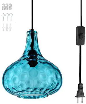 Blue Glass Plug in Pendant Light Fixture, Mid-Century Modern Pendant Lamp with 14.7 ft Cord Hammered Glass Globe Shade,Black Vintage Plug in Hanging Light for Bedroom Dining Living Room Blue Glass Plug in Pendant Light Fixture, Mid-Century Modern Pendant Lamp with 14.7 ft Cord Hammered Glass Globe Shade,Black Vintage Plug in Hanging Light for Bedroom Dining Living Room