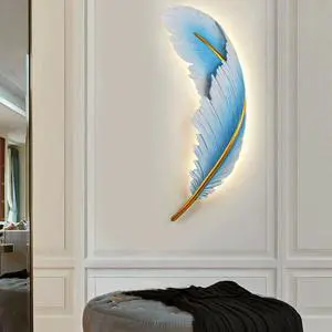 Living Room Wall Sconce Modern Dimmable LED Wall Light Fixtures Blue Feather Design 3000K-6000K 23W LED Resin Wall Lamp for Bedroom Hallway Bathroom (1-Pack) (Blue Right) Living Room Wall Sconce Modern Dimmable LED Wall Light Fixtures Blue Feather Design 3000K-6000K 23W LED Resin Wall Lamp for Bedroom Hallway Bathroom (1-Pack) (Blue Right)