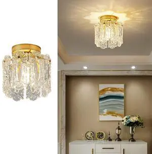 Crystal Ceiling Light Fixtures Modern Flush Mount Ceiling Light with Crystal Glass Shade Mini Gold Flush Mount Round Chandelier for Living Room Foyer Bedroom Hallway Entrance Crystal Ceiling Light Fixtures Modern Flush Mount Ceiling Light with Crystal Glass Shade Mini Gold Flush Mount Round Chandelier for Living Room Foyer Bedroom Hallway Entrance