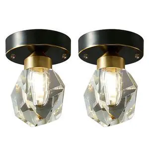 Modern Ceiling Light Fixture - Crystal Glass Shade,Black Brass Flush Mount Lamp Light Luxury Mini Semi Mount Ceiling Lights Fixtures for Hallway Dining Room Kitchen Bedroom Modern Ceiling Light Fixture - Crystal Glass Shade,Black Brass Flush Mount Lamp Light Luxury Mini Semi Mount Ceiling Lights Fixtures for Hallway Dining Room Kitchen Bedroom
