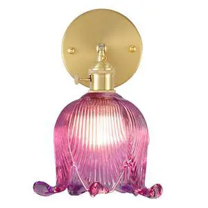 Small Glass Wall Light Fixture Vintage Purple Flower Floral Shade | Gold Brass Finish,90° Swing arm,Lily of Glass Sconce,E26 Base,Vanity Light Fixture,Over Mirror,Bedroom,Bathroom,Hallway,Café Small Glass Wall Light Fixture Vintage Purple Flower Floral Shade | Gold Brass Finish,90° Swing arm,Lily of Glass Sconce,E26 Base,Vanity Light Fixture,Over Mirror,Bedroom,Bathroom,Hallway,Café