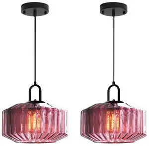 Mid Century Hanging Light Purple Glass Ceiling Pendant Lights | 2-Pack 28cm/11Inch Striped Glass Globe Shade Vintage Modern Light fixtures Black Finish E26 Base Kitchen Island Dining room Mid Century Hanging Light Purple Glass Ceiling Pendant Lights | 2-Pack 28cm/11Inch Striped Glass Globe Shade Vintage Modern Light fixtures Black Finish E26 Base Kitchen Island Dining room