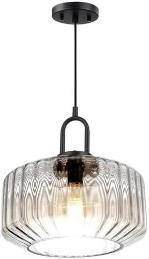 Large Glass Pendant Light Fixture -Clear Mid Century Hanging Light | Modern 11Inch Striped Dome Shade, 59.1inch Adjustable Height, Black finish ,E26 Base for Dining Room, Bedroom,Kitchen Island Large Glass Pendant Light Fixture -Clear Mid Century Hanging Light | Modern 11Inch Striped Dome Shade, 59.1inch Adjustable Height, Black finish ,E26 Base for Dining Room, Bedroom,Kitchen Island