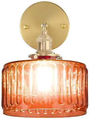 Farmhouse Vanity Light Orange Glass 1-Light Mid Century Wall Lights | Vintage Brushed Gold Brass Swing arm Round Stripe Glass Shade D6.7*H7.1 E26 Base for Over Mirror Bedroom Bathroom Hallway Farmhouse Vanity Light Orange Glass 1-Light Mid Century Wall Lights | Vintage Brushed Gold Brass Swing arm Round Stripe Glass Shade D6.7*H7.1 E26 Base for Over Mirror Bedroom Bathroom Hallway
