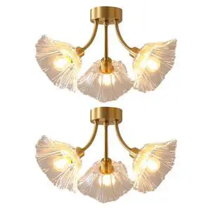 Gold Brass Flush Mount Ceiling Lights Glass Chandelie 3-Lights Clear Flower Glass Shade Mid Century Modern Close to Ceiling Light Fixtures Sputnik Overhead Light Dining Room 2-Pack Gold Brass Flush Mount Ceiling Lights Glass Chandelie 3-Lights Clear Flower Glass Shade Mid Century Modern Close to Ceiling Light Fixtures Sputnik Overhead Light Dining Room 2-Pack