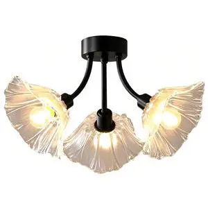 Glass Chandelier Clear Flower Black Brass Flush Mount Ceiling Light | Sputnik 3-Lights Close to Ceiling Light Fixtures,Mid century Vintage Chandelier,E26, Living Room,Dining Room,Farmhouse,Foyer Glass Chandelier Clear Flower Black Brass Flush Mount Ceiling Light | Sputnik 3-Lights Close to Ceiling Light Fixtures,Mid century Vintage Chandelier,E26, Living Room,Dining Room,Farmhouse,Foyer