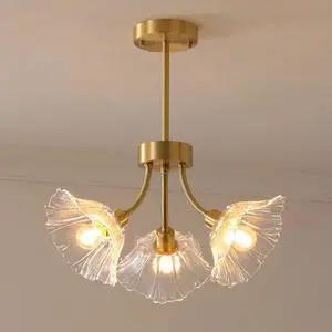 Semi Flush Mount Ceiling Lights Mid Century Modern Ceiling Light Fixture 3-Light Gold Brass Chandelier Lighting with Clear Glass Flower Shape for Bedroom Living Dining Room Hallway Semi Flush Mount Ceiling Lights Mid Century Modern Ceiling Light Fixture 3-Light Gold Brass Chandelier Lighting with Clear Glass Flower Shape for Bedroom Living Dining Room Hallway