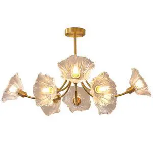 Gold Brass Ceiling Lights Fixture Semi Flush Mount Chandelier 8-Lights with Clear Glass Flower Shape Gold Mid Century Modern Ceiling Lighting for Bedroom Living Room Dining Room Gold Brass Ceiling Lights Fixture Semi Flush Mount Chandelier 8-Lights with Clear Glass Flower Shape Gold Mid Century Modern Ceiling Lighting for Bedroom Living Room Dining Room