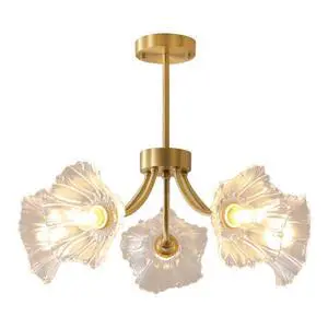 Semi-Flush Mount Ceiling Lights Fixtures Mid Century Modern Ceiling Lamp with Clear Glass Flower Shade Glass 5-Lights Chandelier Gold Brass Ceiling Lighting for Bedroom Dining Room Semi-Flush Mount Ceiling Lights Fixtures Mid Century Modern Ceiling Lamp with Clear Glass Flower Shade Glass 5-Lights Chandelier Gold Brass Ceiling Lighting for Bedroom Dining Room