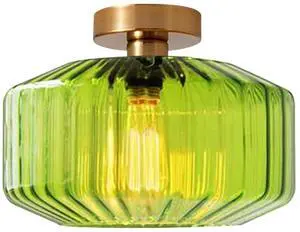 Flush Mount Ceiling Light 1-Light Globe Glass Ceiling Lamp with Green Stripe Glass Shade Mid Century Vintage Close to Ceiling Light Fixture for Hallway Bedroom Dining Room Stairway Flush Mount Ceiling Light 1-Light Globe Glass Ceiling Lamp with Green Stripe Glass Shade Mid Century Vintage Close to Ceiling Light Fixture for Hallway Bedroom Dining Room Stairway