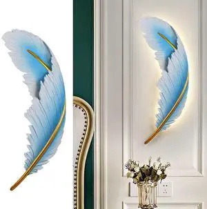 Modern LED Wall Light Vintage Dimmable Wall Lights Fixtures Mid Century Blue Resin Feather Design 3000k-6000k Indoor Wall Mount Lamp for Bedroom Living Dining Room Hallway Modern LED Wall Light Vintage Dimmable Wall Lights Fixtures Mid Century Blue Resin Feather Design 3000k-6000k Indoor Wall Mount Lamp for Bedroom Living Dining Room Hallway