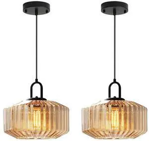 Amber Glass Pendant Light Fixtures 2-Pack | Mid Century Modern 11Inch Blown Globe Shade Design Large Glass Pendant Lights For Above Table Kitchen Large Bedroom,E26 Base Amber Glass Pendant Light Fixtures 2-Pack | Mid Century Modern 11Inch Blown Globe Shade Design Large Glass Pendant Lights For Above Table Kitchen Large Bedroom,E26 Base