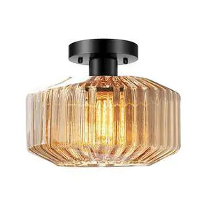 Vintage Glass Ceiling Light Mid Century Flush Mount Ceiling Lights Amber Striped Glass Shade Black Semi Flush Mount Ceiling Light Globe Light Fixture Bedroom Dining Room Hallway (Amber) Vintage Glass Ceiling Light Mid Century Flush Mount Ceiling Lights Amber Striped Glass Shade Black Semi Flush Mount Ceiling Light Globe Light Fixture Bedroom Dining Room Hallway (Amber)