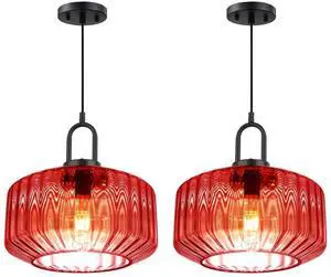Mid Century Modern Pendant Lights Red Glass Hanging Ceiling Light | 11" Large Striped Glass Globe Shade,59.1" Adjustable Cord Fixture,Black Finish,E26 Base,Table Bar,Dining room,Kitchen Island Mid Century Modern Pendant Lights Red Glass Hanging Ceiling Light | 11" Large Striped Glass Globe Shade,59.1" Adjustable Cord Fixture,Black Finish,E26 Base,Table Bar,Dining room,Kitchen Island