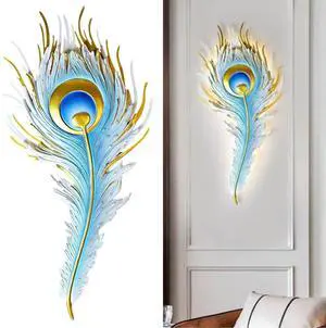 Feather Wall Lamp LED Dimmable Wall Sconce Lighting with Blue Elegant Peacock Feather Design Vintage Modern Wall Light Fixture for Bedroom Living Dining Room Hallway Deco Feather Wall Lamp LED Dimmable Wall Sconce Lighting with Blue Elegant Peacock Feather Design Vintage Modern Wall Light Fixture for Bedroom Living Dining Room Hallway Deco