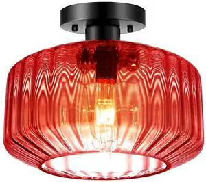 Vintage Glass Ceiling Light Mid Century Semi Flush Mount Ceiling Light Fixture Red Striped Glass 1-Light Chandelier Antique Black Lighting Fixtures for Dining Room Hallway Bedroom Vintage Glass Ceiling Light Mid Century Semi Flush Mount Ceiling Light Fixture Red Striped Glass 1-Light Chandelier Antique Black Lighting Fixtures for Dining Room Hallway Bedroom