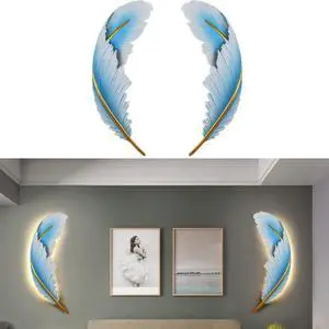 Dimmable Wall Lamp Set of 2 LED Wall Mount Light Fixtures Blue Feather Design Mid-Century Modern Feather Wall Lamp for Bedroom Living Dining Room Hallway Dimmable Wall Lamp Set of 2 LED Wall Mount Light Fixtures Blue Feather Design Mid-Century Modern Feather Wall Lamp for Bedroom Living Dining Room Hallway