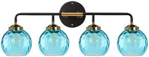 4-Light Modern Bathroom Vanity Light Fixtures Blue Glass Sconces | Vanity Light With 15cm/5.9Inch Globe Shade Brushed Black Gold Fixture E26 Base 4-Head for Bath Over mirror Hallway LivingRoom 4-Light Modern Bathroom Vanity Light Fixtures Blue Glass Sconces | Vanity Light With 15cm/5.9Inch Globe Shade Brushed Black Gold Fixture E26 Base 4-Head for Bath Over mirror Hallway LivingRoom