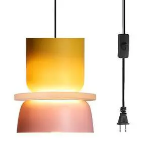 Plug in Kitchen Island Pendant Light Fixture Nordic Pendant Lamp with Plug-in Cord On/Off Switch Mid Century Modern Light Fixture Yellow/Pink Barn Shade Colorful Hanging Light Corded Plug in Kitchen Island Pendant Light Fixture Nordic Pendant Lamp with Plug-in Cord On/Off Switch Mid Century Modern Light Fixture Yellow/Pink Barn Shade Colorful Hanging Light Corded