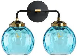 2-Lights Vanity Light Over Mirror, Blue Bathroom Light Fixture Farmhouse Vanity Lamp Modern Sconces Wall Decor Globe Glass Shade Bathroom Lighting Fixtures for Hallway Living Room (2-Lights) 2-Lights Vanity Light Over Mirror, Blue Bathroom Light Fixture Farmhouse Vanity Lamp Modern Sconces Wall Decor Globe Glass Shade Bathroom Lighting Fixtures for Hallway Living Room (2-Lights)