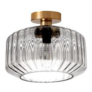 Modern Flush Mount Ceiling Light Brushed Gold Ceiling Light Fixture Striped Glass Mid Century Close to Ceiling Lamp Clear Glass Ceiling Pendant Light for Indoor Hallway Porch Bedroom Modern Flush Mount Ceiling Light Brushed Gold Ceiling Light Fixture Striped Glass Mid Century Close to Ceiling Lamp Clear Glass Ceiling Pendant Light for Indoor Hallway Porch Bedroom