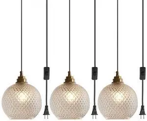 3-Pack Kitchen Island Plug in Hanging Lamp Plug in Pendant Light | Seeded Glass Globe Shade Hanging Lamp 14.7Ft Adjustable Swag Light Fixtures E26 Base for Farmhouse Bedroom Living Dining room 3-Pack Kitchen Island Plug in Hanging Lamp Plug in Pendant Light | Seeded Glass Globe Shade Hanging Lamp 14.7Ft Adjustable Swag Light Fixtures E26 Base for Farmhouse Bedroom Living Dining room