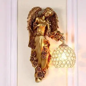 Vintage Gold Wall Sconce Angel Wall Lamp Retro Antique Sconces Lights Baroque Crystal Glass Shade Unique Resin Light Modern Wall Mount Light Bedroom Living Hotel Hallway Bedside, Left Vintage Gold Wall Sconce Angel Wall Lamp Retro Antique Sconces Lights Baroque Crystal Glass Shade Unique Resin Light Modern Wall Mount Light Bedroom Living Hotel Hallway Bedside, Left