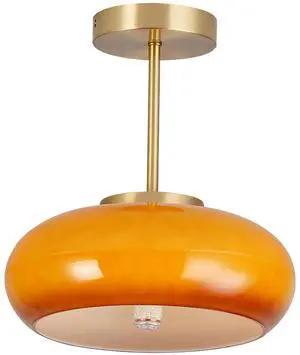 Semi Flush Mount Ceiling Light Fixture Orange Ceiling Lamp with Round Dome Glass Shade Vintage Milk Glass Light Fixtures Mid Century Modern Close to Lighting for Hallway Bedroom Kitchen Semi Flush Mount Ceiling Light Fixture Orange Ceiling Lamp with Round Dome Glass Shade Vintage Milk Glass Light Fixtures Mid Century Modern Close to Lighting for Hallway Bedroom Kitchen