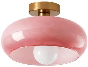 Pink Flush Mount Ceiling Light, Mid Century Modern Ceiling Light Fixtures with Dome Glass Shade Gold Brass Ceiling Lamp Glass Globe Ceiling Light for Hallway Bedroom Porch Entrance Pink Flush Mount Ceiling Light, Mid Century Modern Ceiling Light Fixtures with Dome Glass Shade Gold Brass Ceiling Lamp Glass Globe Ceiling Light for Hallway Bedroom Porch Entrance