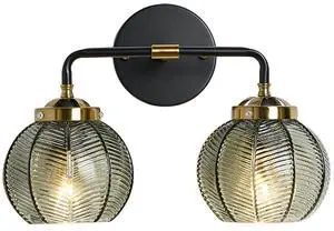 2-Light Glass Vanity Light Mid Century Modern Wall Sconces with Green Ribbed Glass Shade Vintage Bathroom Vanity Lights Industrial Wall Lamp for Mirror Bedroom Living Room Hallway 2-Light Glass Vanity Light Mid Century Modern Wall Sconces with Green Ribbed Glass Shade Vintage Bathroom Vanity Lights Industrial Wall Lamp for Mirror Bedroom Living Room Hallway