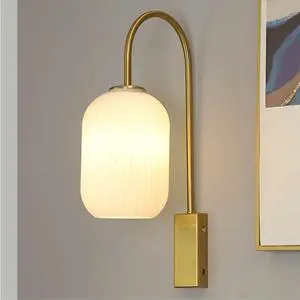 1-Light Glass Wall Lights Mid Century Modern Wall Sconces Gold Vintage Bathroom Vanity Light with Ribbed Glass Shade Industrial Wall Lamp for Mirror Bedroom Living Room Hallway (White) 1-Light Glass Wall Lights Mid Century Modern Wall Sconces Gold Vintage Bathroom Vanity Light with Ribbed Glass Shade Industrial Wall Lamp for Mirror Bedroom Living Room Hallway (White)