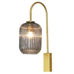 Smoke Gray Glass 1-Lamp Mid Century Modern Wall Sconce Light Fixture | Gold Vintage Wall Lights Bathroom Vanity Light with Ribbed Glass Shade Industrial Wall Lamp Mirror Bedroom LivingRoom Hallway Smoke Gray Glass 1-Lamp Mid Century Modern Wall Sconce Light Fixture | Gold Vintage Wall Lights Bathroom Vanity Light with Ribbed Glass Shade Industrial Wall Lamp Mirror Bedroom LivingRoom Hallway