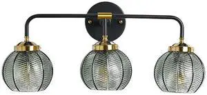Bathroom Vanity Light 3-Light Glass Wall Lights Green Ribbed Glass Shade Mid Century Modern Globe Wall Sconces Black Gold Vintage Wall Lamp for Mirror Bedroom Hallway Bathroom Vanity Light 3-Light Glass Wall Lights Green Ribbed Glass Shade Mid Century Modern Globe Wall Sconces Black Gold Vintage Wall Lamp for Mirror Bedroom Hallway