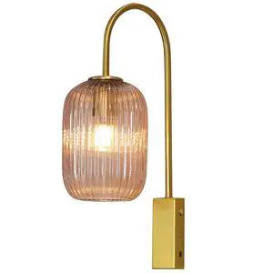 Pink Wall Light Sconce Mid Century Modern Light Fixture | Striped Glass Pink Shade vintage wall sconces set of two Mirror Bedroom Living Room Schoolhouse Pink Wall Light Sconce Mid Century Modern Light Fixture | Striped Glass Pink Shade vintage wall sconces set of two Mirror Bedroom Living Room Schoolhouse