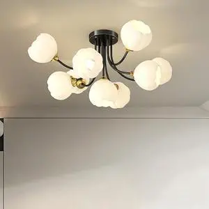 Modern Glass Globe Chandelier 9-Light Black Brass Ceiling Light White Flower Ball Light Fixtures Mid Century Chandelier Vintage Semi Flush Mount Ceiling Light for Farmhouse Dining Room Modern Glass Globe Chandelier 9-Light Black Brass Ceiling Light White Flower Ball Light Fixtures Mid Century Chandelier Vintage Semi Flush Mount Ceiling Light for Farmhouse Dining Room