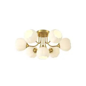 7-Lights Glass Ceiling Light Chandelier Modern Flush Mount Lights | White Flower Glass Shape Shade Gold Brass Copper Finish Semi Flush Mount Ceiling Light Fixtures for Living Dining Room 7-Lights Glass Ceiling Light Chandelier Modern Flush Mount Lights | White Flower Glass Shape Shade Gold Brass Copper Finish Semi Flush Mount Ceiling Light Fixtures for Living Dining Room