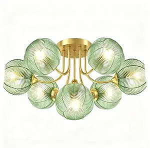 Mid Century 7-Lights Modern Flush Mount Ceiling Light Emerald Green | Gold Brass Chandelier 15cm/5.9 Glass Globe Close to Ceiling Light Fixtures, E26 Base, for Living Room,Dining room,Farmhouse Mid Century 7-Lights Modern Flush Mount Ceiling Light Emerald Green | Gold Brass Chandelier 15cm/5.9 Glass Globe Close to Ceiling Light Fixtures, E26 Base, for Living Room,Dining room,Farmhouse