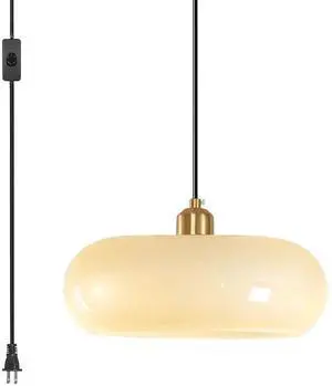 Plug in Glass Globe Pendant Light Hanging Lights with Plug in Cord | 28cm/11 Milk Yellow Glass Shade Mid Century Modern Plug-in Lamp,14.7Ft/177.2 Long Cord&Switch, Living room,Kitchen, Bedroom Plug in Glass Globe Pendant Light Hanging Lights with Plug in Cord | 28cm/11 Milk Yellow Glass Shade Mid Century Modern Plug-in Lamp,14.7Ft/177.2 Long Cord&Switch, Living room,Kitchen, Bedroom