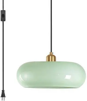 Milk Green Glass Plug in Pendant Lamp Mid Century Hanging 1-Light | 28cm/11 Round Glass Shade Modern Plug-in Lamp,14.7Ft/177.2 Long Cord & Switch, Gold Finish E26 Base for Living room,Bedroom Milk Green Glass Plug in Pendant Lamp Mid Century Hanging 1-Light | 28cm/11 Round Glass Shade Modern Plug-in Lamp,14.7Ft/177.2 Long Cord & Switch, Gold Finish E26 Base for Living room,Bedroom