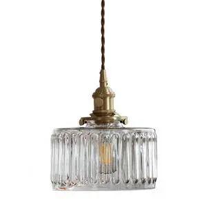 Small Pendant Light Fixtures One-Light Mid Century Ceiling Hanging Light Clear Striped Glass Shade Gold Pendant Lamp for Living Room Bedroom Dining Room Hallway(Clear) Small Pendant Light Fixtures One-Light Mid Century Ceiling Hanging Light Clear Striped Glass Shade Gold Pendant Lamp for Living Room Bedroom Dining Room Hallway(Clear)